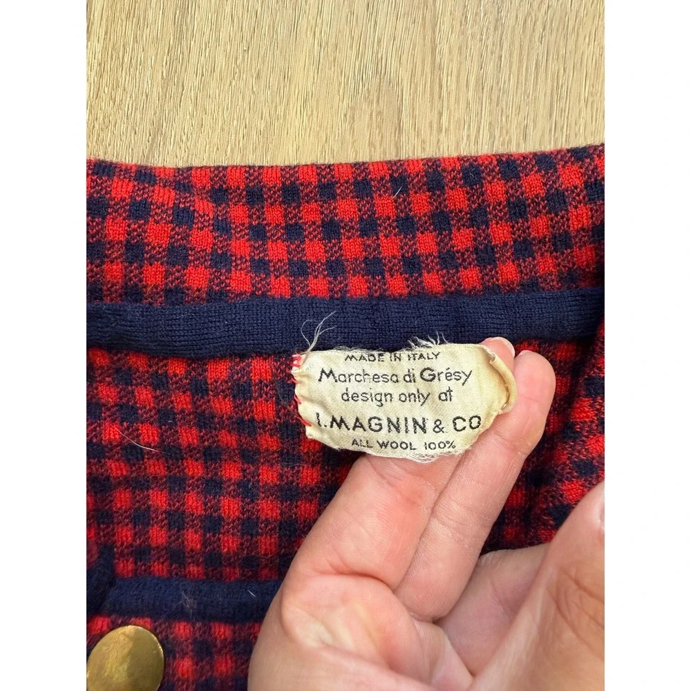 Vtg Marchesa di Gresy I Magnin 100% Wool Gingham Cropped Jacket military